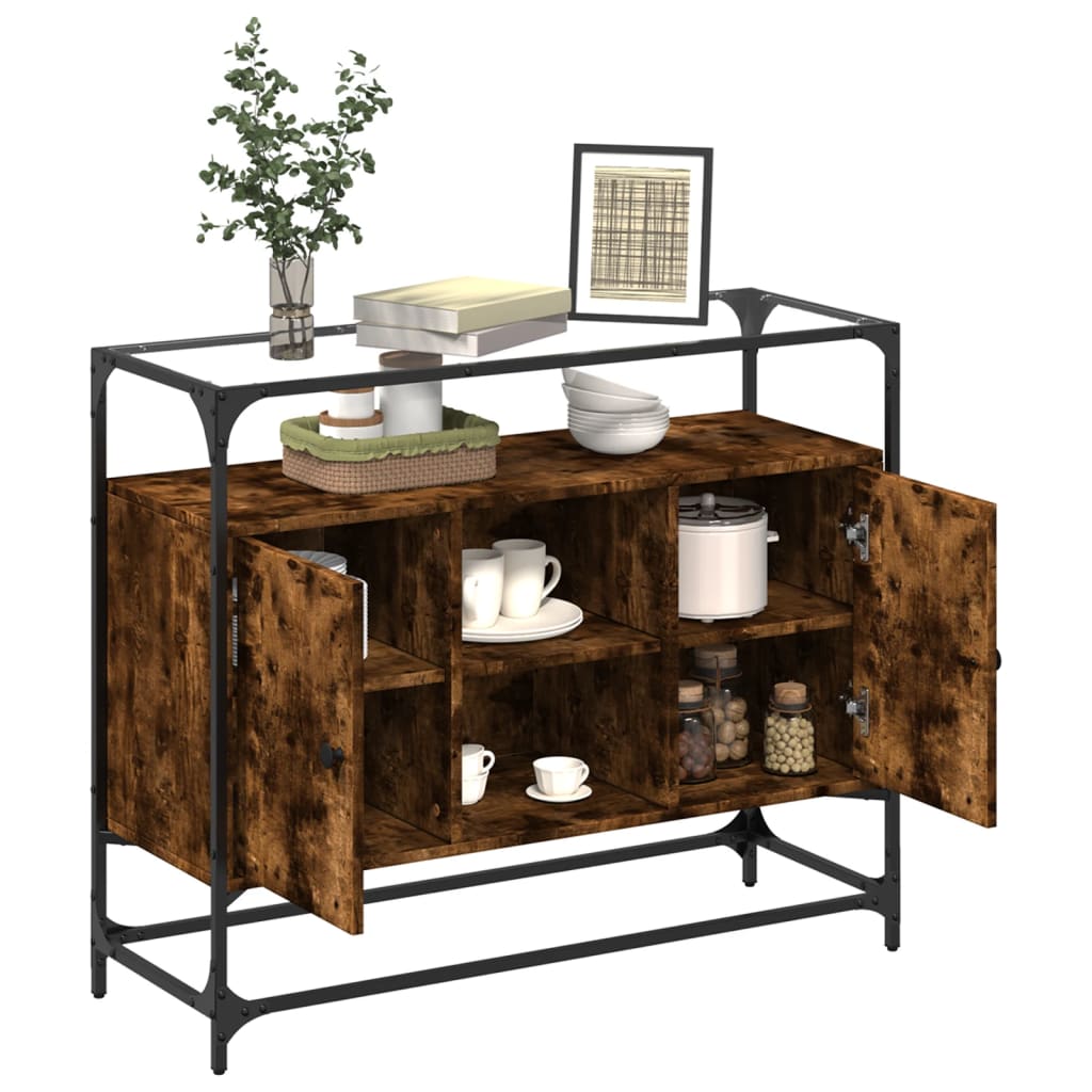 Thumbnail - vidaXL Sideboard mit Glasplatte Räuchereiche 98x35x81 cm Holzwerkstoff
