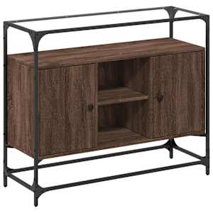 Příborník se skleněnou deskou hnědý dub 98x35x81 cm kompozit - obrázek 2