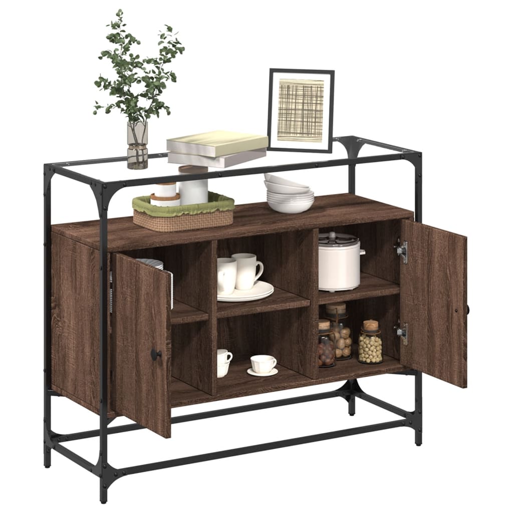 Thumbnail - vidaXL Sideboard mit Glasplatte Braun Eiche 98x35x81 cm Holzwerkstoff
