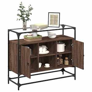 Příborník se skleněnou deskou hnědý dub 98x35x81 cm kompozit - obrázek 3