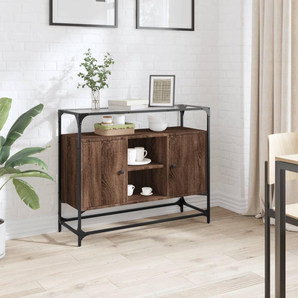 vidaXL Sideboard mit Glasplatte Braun Eiche 98x35x81 cm Holzwerkstoff