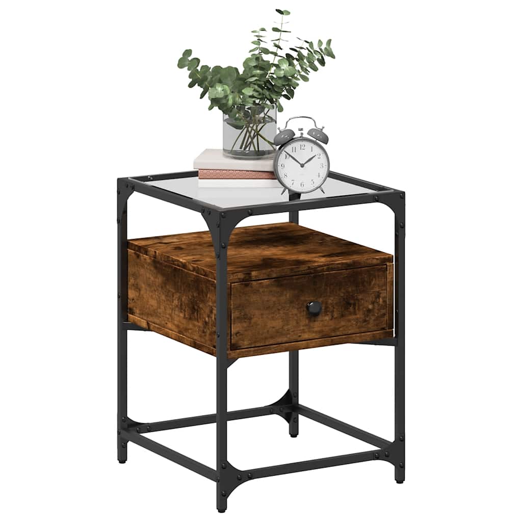 vidaXL Nachtkastje 40x40x55 cm bewerkt hout gerookt eikenkleurig afbeelding