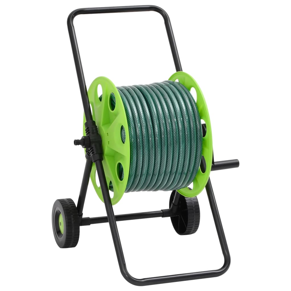 Carrello Avvolgitubo Verde con Set Raccordi Tubo 0,5" 50 m PVC