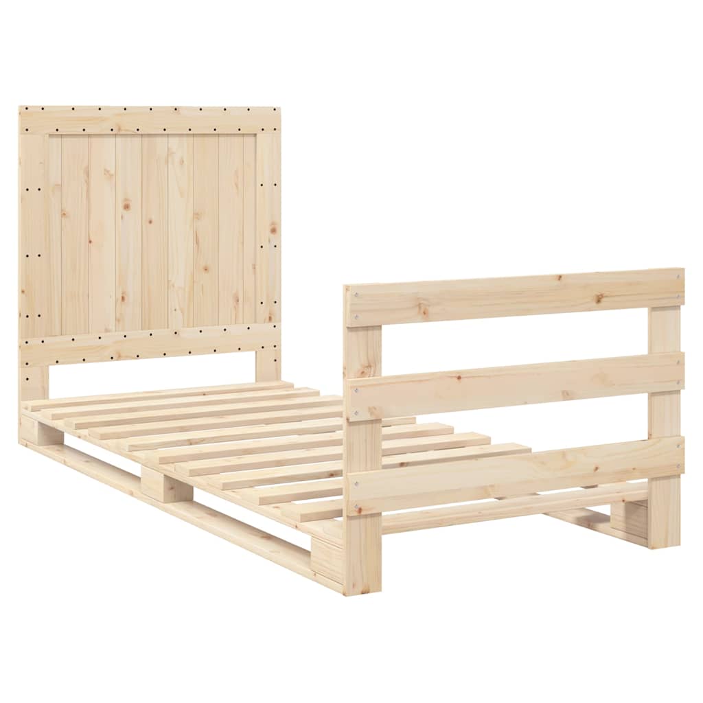 vidaXL Bedframe met hoofdbord massief grenenhout 90x200 cm bruin, foto 2