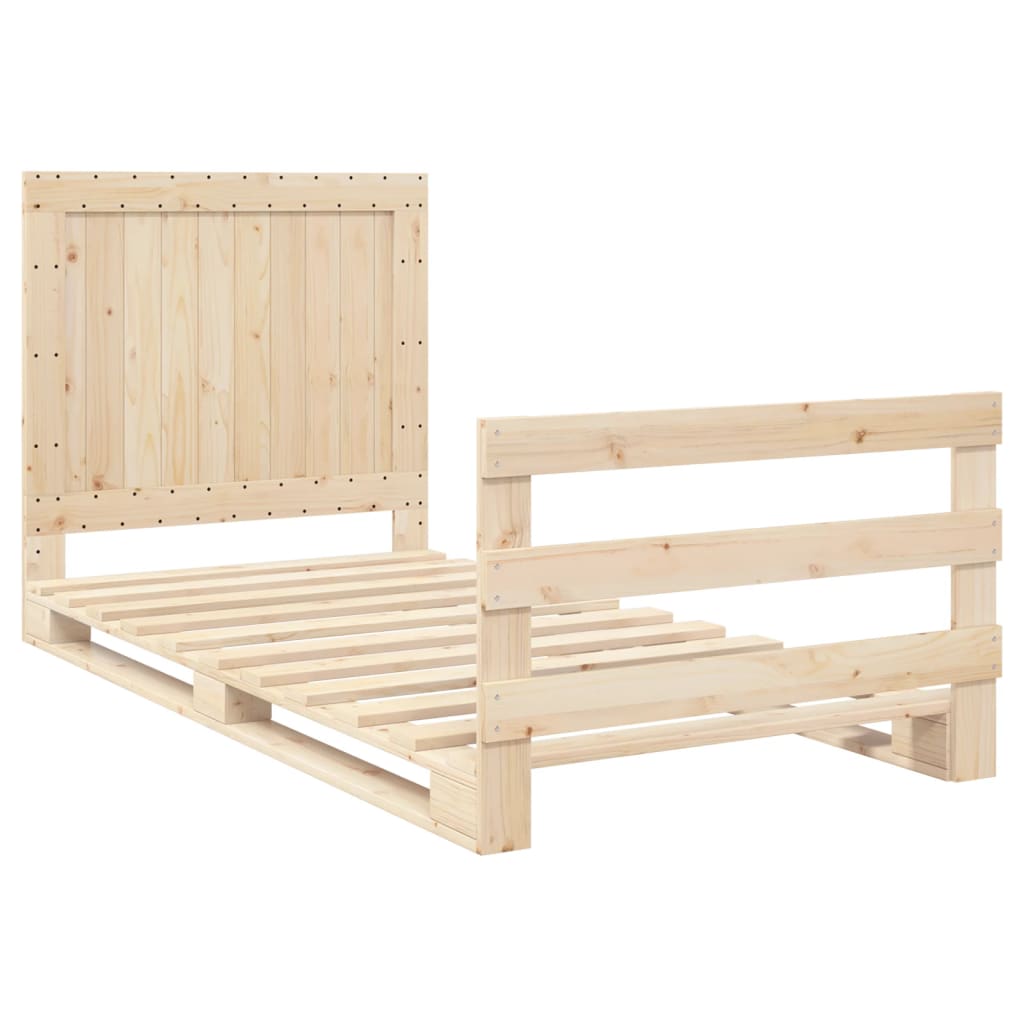 vidaXL Bedframe met hoofdbord massief grenenhout 100x200 cm bruin, foto 2