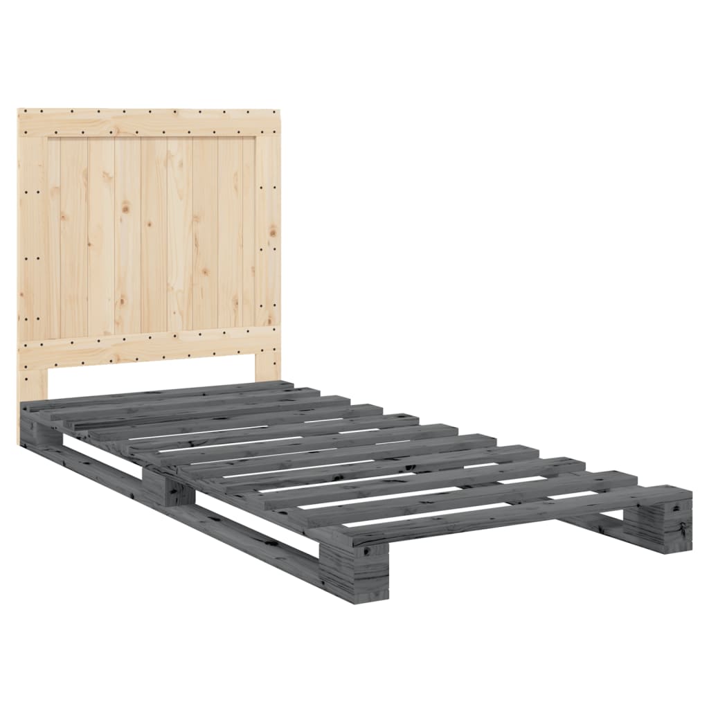 vidaXL Bedframe met hoofdbord massief grenenhout grijs 90x200 cm afbeelding