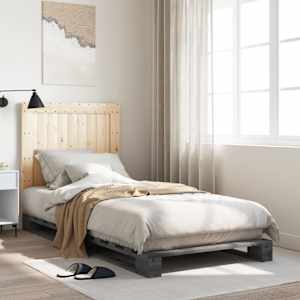 Posteljni okvir z vzglavjem siv 90x200 cm trdna borovina