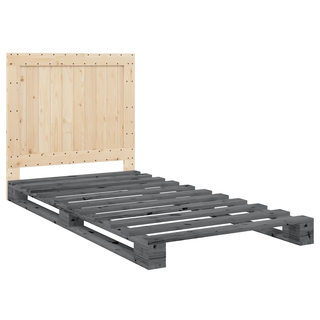 vidaXL Bedframe met hoofdbord massief grenenhout grijs 100x200 cm afbeelding