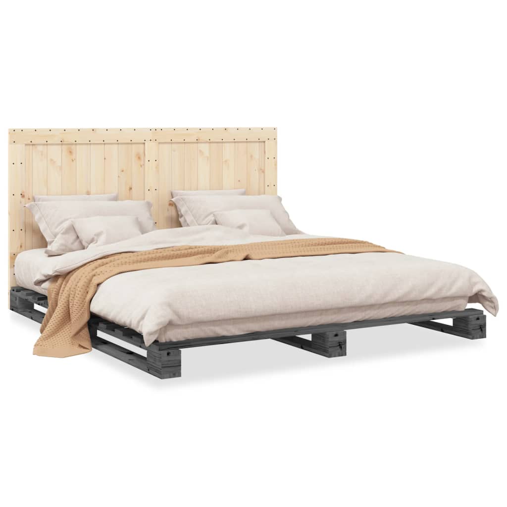vidaXL Cadru pat cu tăblie 200x200 cm, gri, lemn masiv de pin