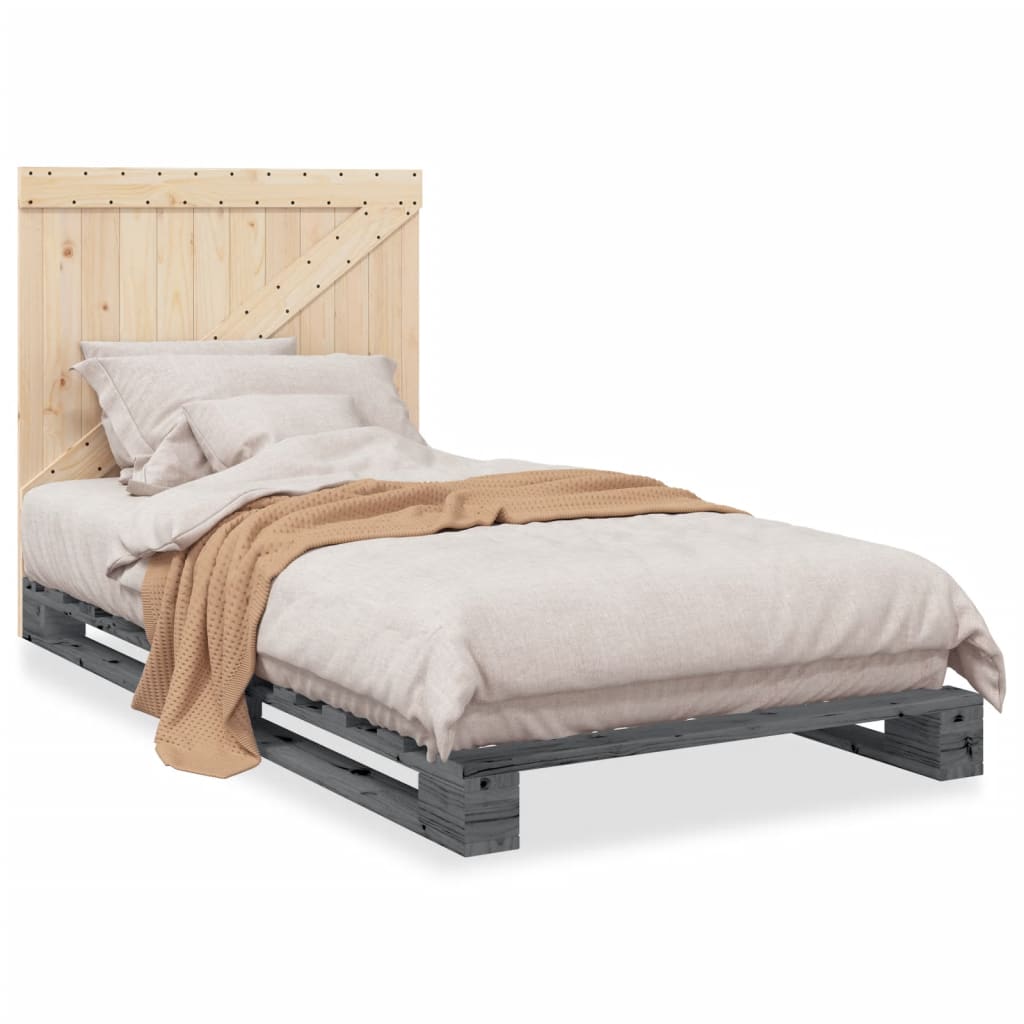 vidaXL Cadre de lit et tête de lit gris 100x200 cm bois de pin massif