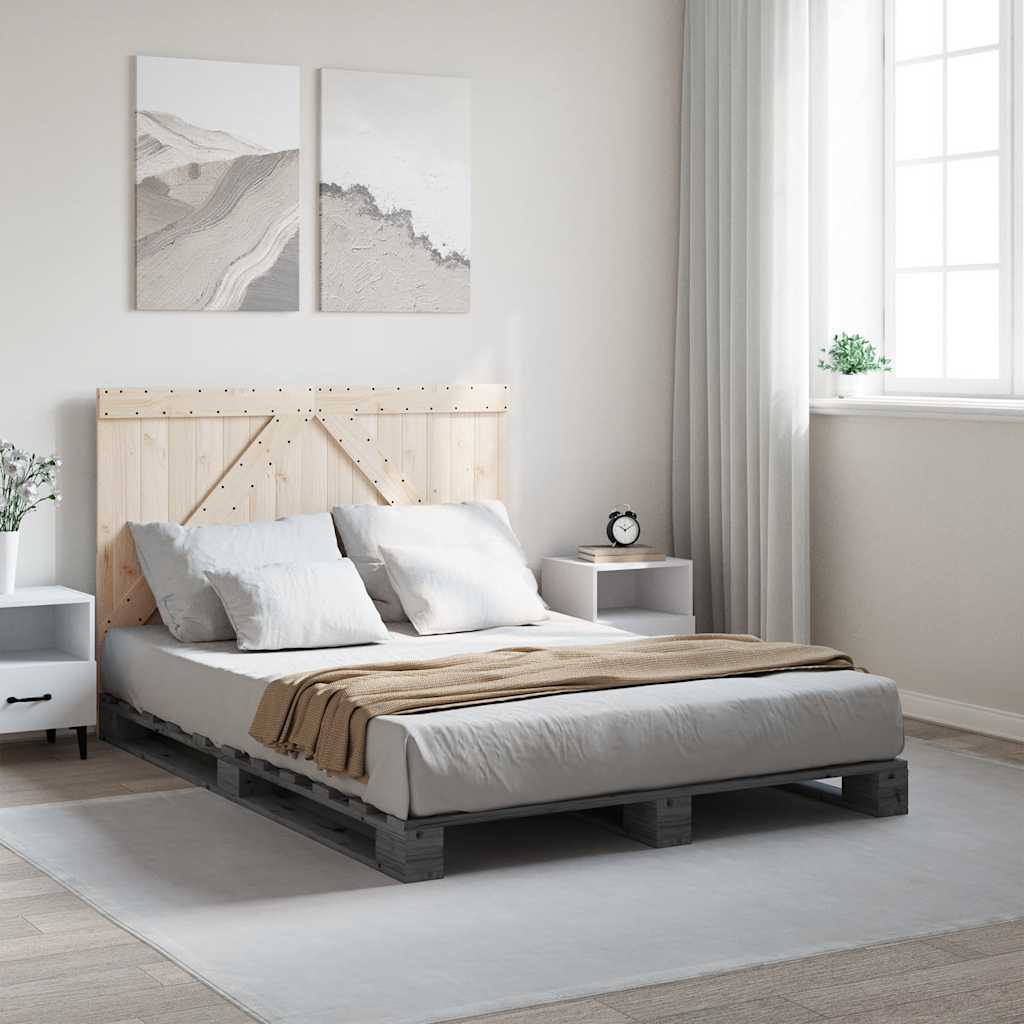 vidaXL Sängynrunko päätylevyllä harmaa 140x200 cm täysi mänty
