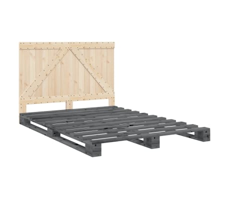 vidaXL Bed Frame Grey Solid pine wood Double Bed Frame Rectangular