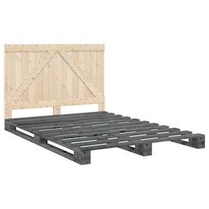 vidaXL Bed Frame Grey Solid pine wood Double Bed Frame Rectangular