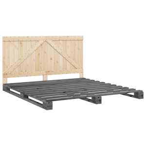 Rám postele s čelem šedý 200 x 200 cm masivní borové dřevo - obrázek 3