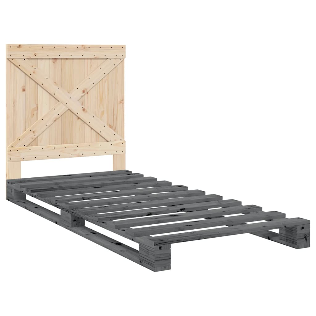 vidaXL Bedframe met hoofdbord massief grenenhout grijs 90x200 cm afbeelding