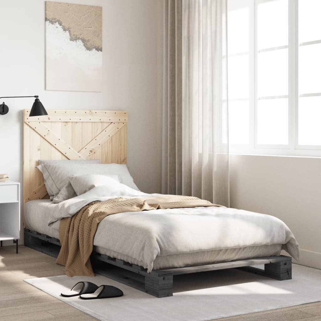 vidaXL Massivholzbett mit Kopfteil Grau 90x200 cm Kiefer