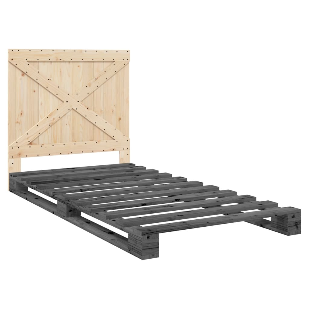 vidaXL Bedframe met hoofdbord massief grenenhout grijs 100x200 cm afbeelding
