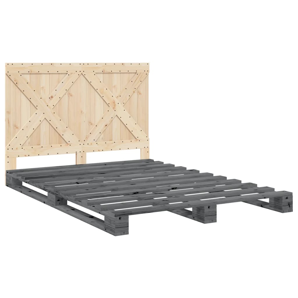 vidaXL Bedframe met hoofdbord massief grenenhout grijs 140x200 cm afbeelding
