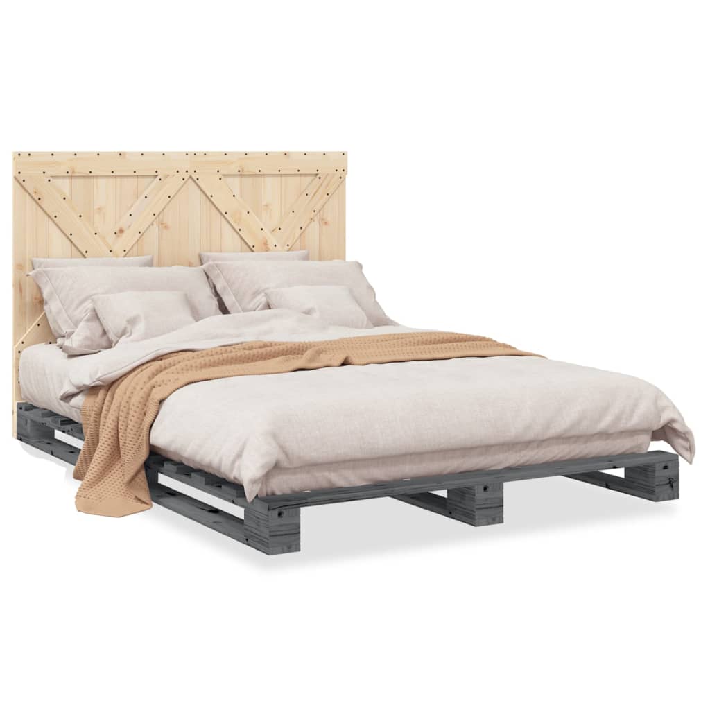 vidaXL Cadru de pat cu tăblie, gri, 140x200 cm, lemn masiv de pin