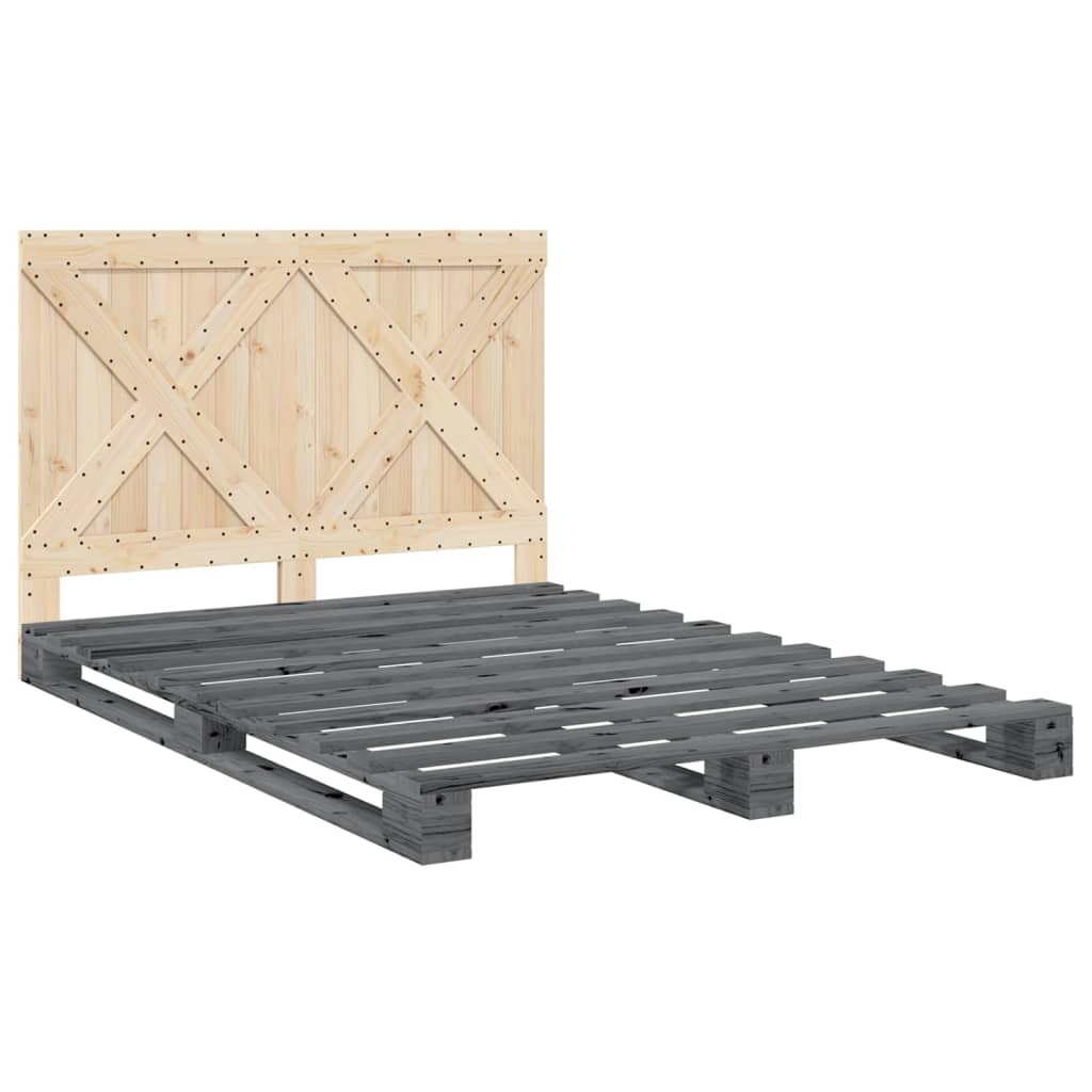 vidaXL Bedframe met hoofdbord massief grenenhout grijs 160x200 cm afbeelding