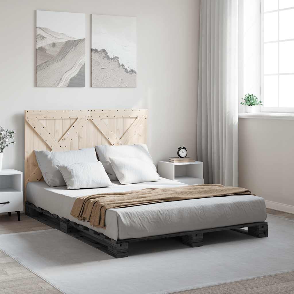 vidaXL Sängynrunko päätylevyllä harmaa 160x200 cm täysi mänty