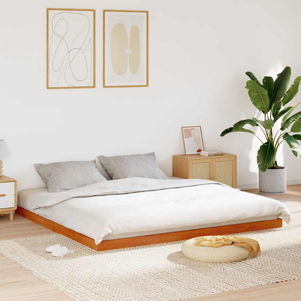 vidaXL sengeramme 200x200 cm massivt fyrretræ gyldenbrun