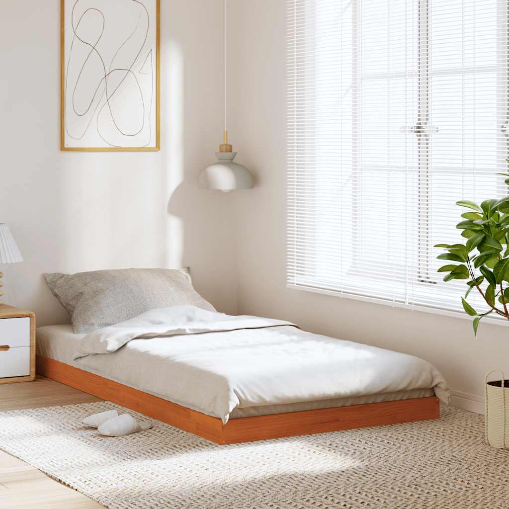 vidaXL Sängynrunko vahanruskea 100x200 cm täysi mänty