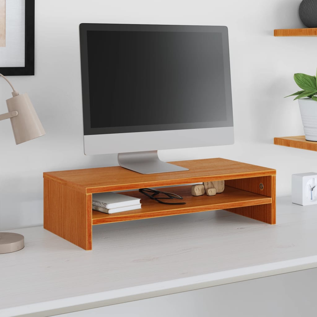 vidaXL Monitorstandaard 50x24x13 cm massief grenenhout wasbruin afbeelding