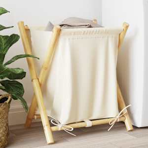 Koš na prádlo krémově bílý 45 x 55 x 63,5 cm bambus - obrázek 1