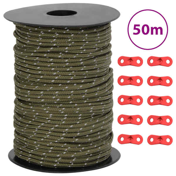 vidaXL telgi n&ouml;&ouml;r helkuri ja kinnitusaasadega, 50 m 3 mm