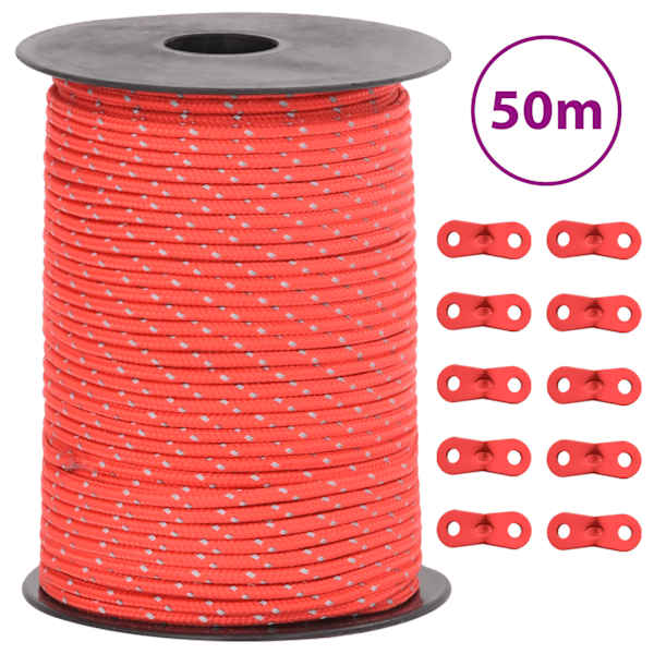 vidaXL telgi n&ouml;&ouml;r helkuri ja kinnitusaasadega, 50 m 3 mm