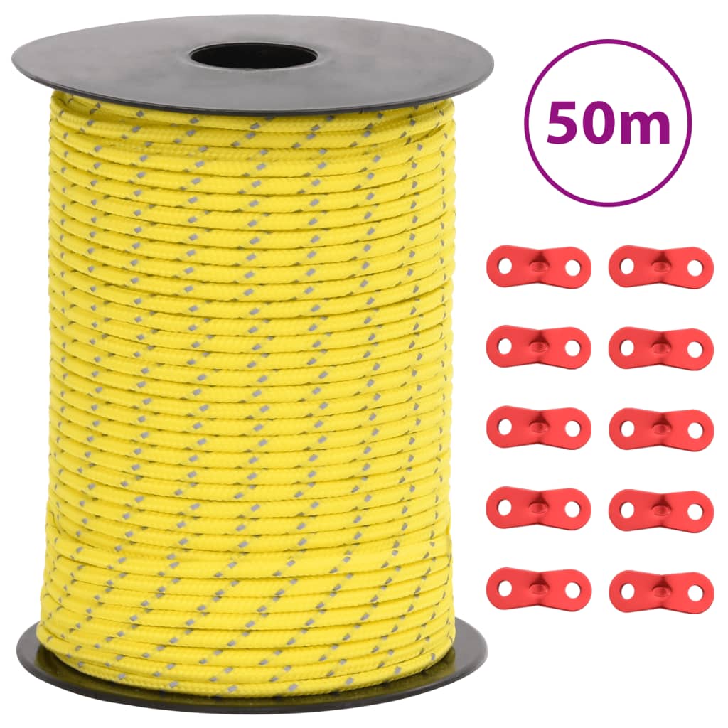 vidaXL Funie pentru cort cu benzi reflectorizante și chei, 50 m, 3 mm