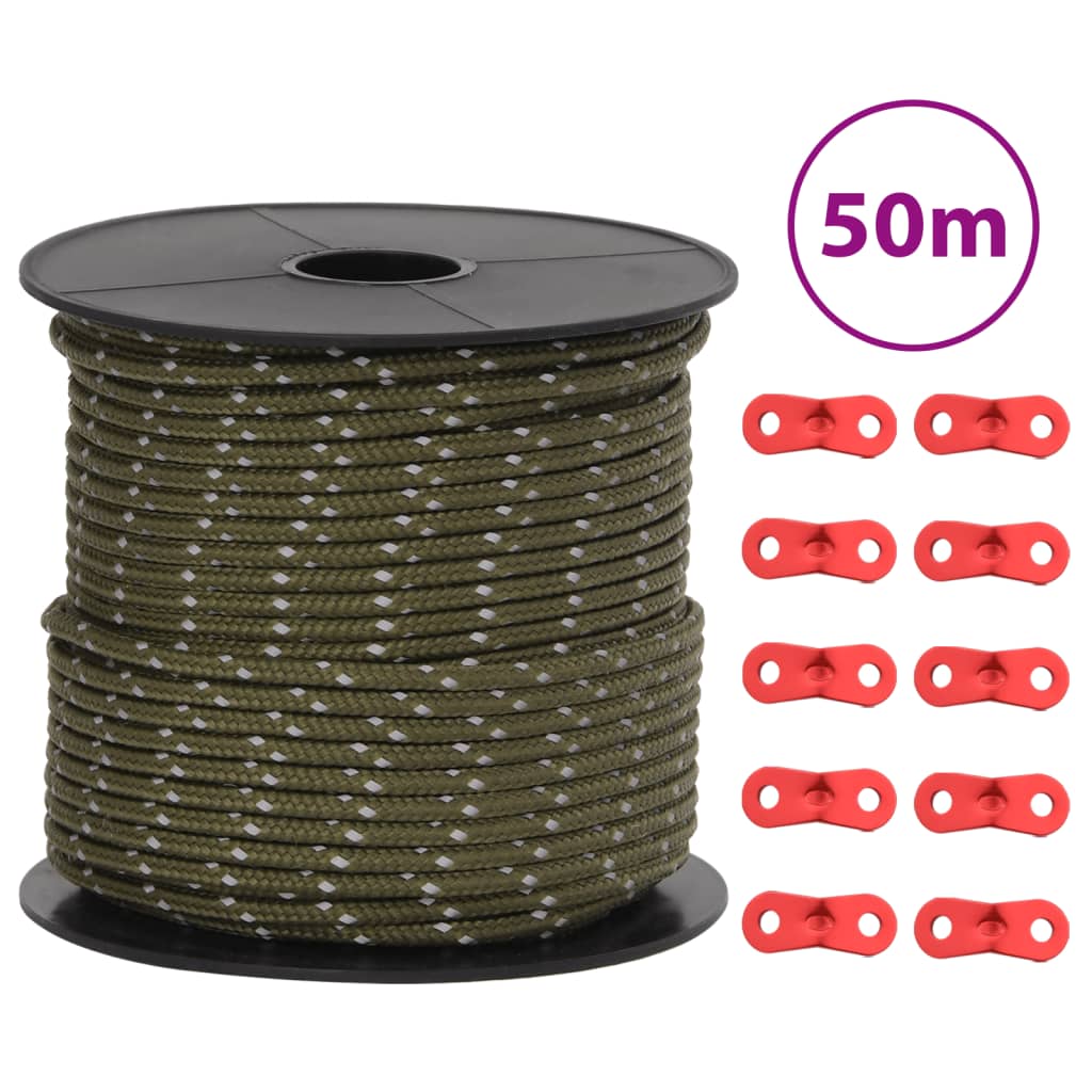 vidaXL Stanové lanko s reflexními proužky a napínáky 50 m 4 mm