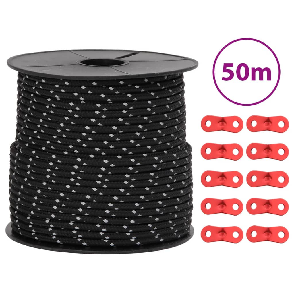 vidaXL Funie pentru cort cu benzi reflectorizante și chei, 50 m, 4 mm