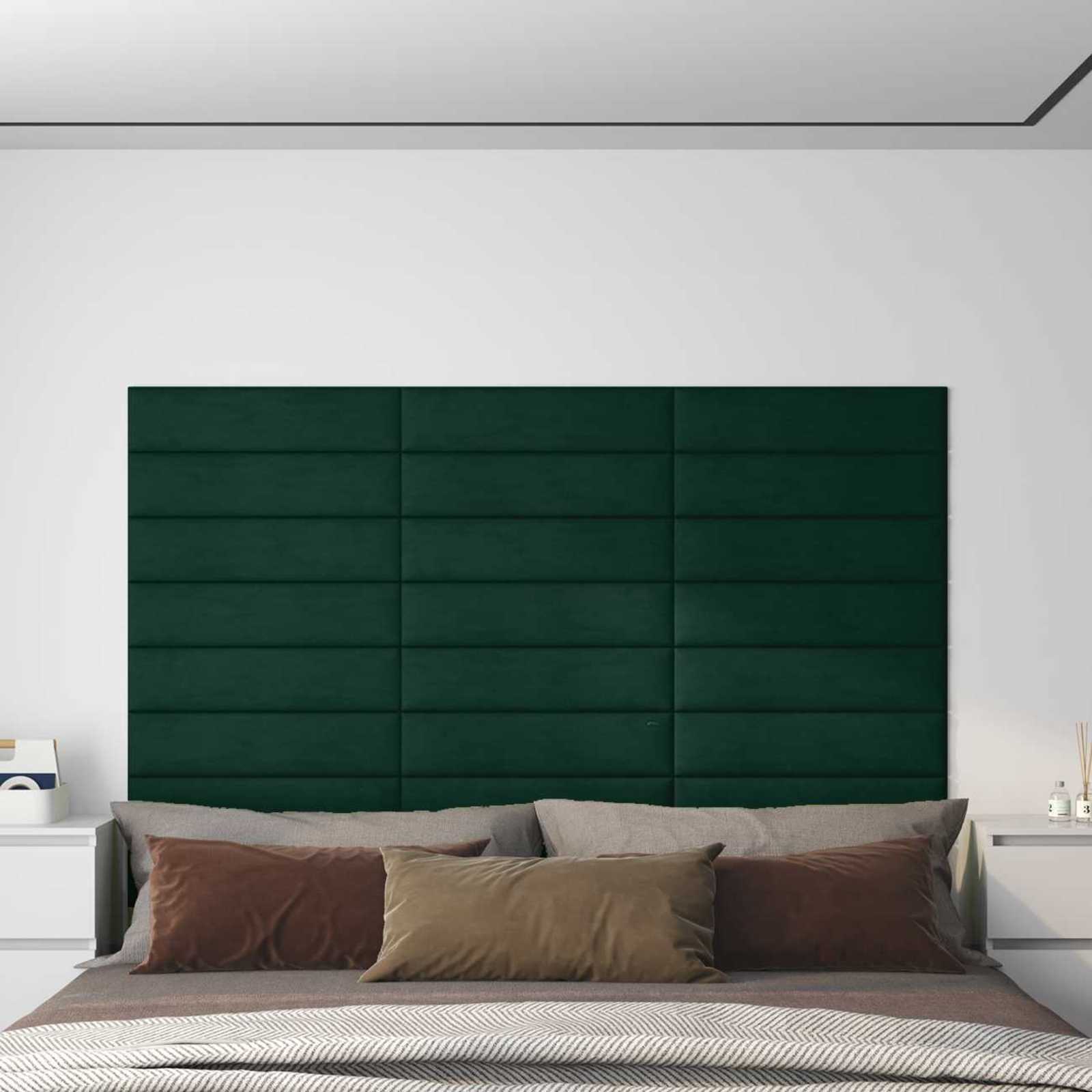 vidaXL Tăblie de Pat pentru Perete 12 pcs Verde închis Catifea