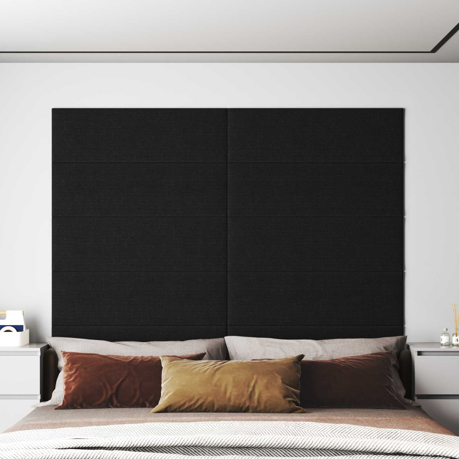 vidaXL Tăblie de Pat pentru Perete 12 pcs Negru 90 x 30 cm țesătură