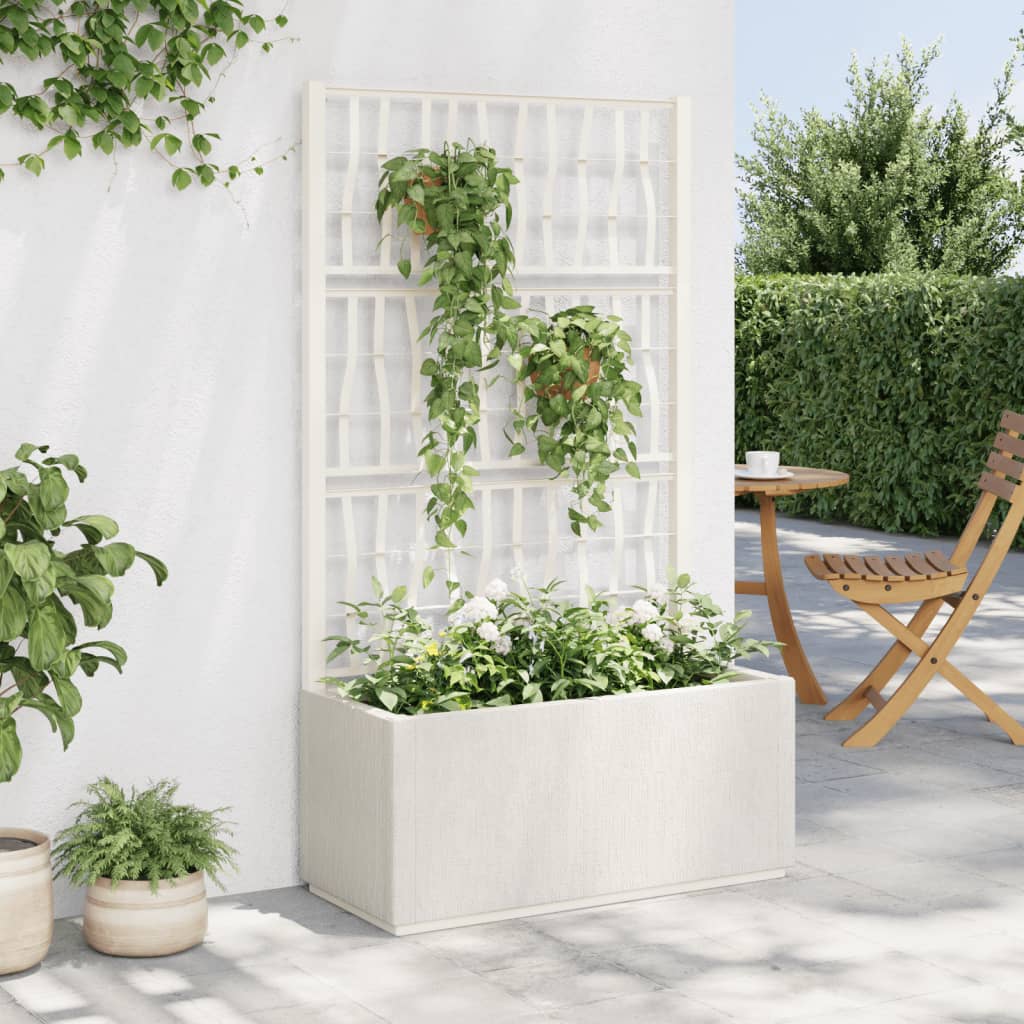 vidaXL Jardinieră de grădină cu spalier, alb, 80x36x140 cm, PP