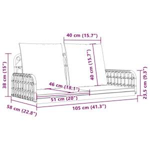 Houpací lavice s poduškami 105 x 58 x 38 cm polyratan a ocel - obrázek 10