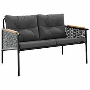 Zahradní lavice s poduškami 116 cm černá ocel - obrázek 2