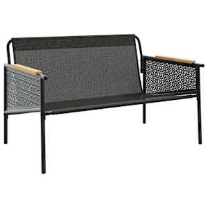 Zahradní lavice s poduškami 116 cm černá ocel - obrázek 5