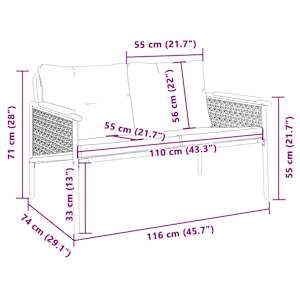 Zahradní lavice s poduškami 116 cm černá ocel - obrázek 9