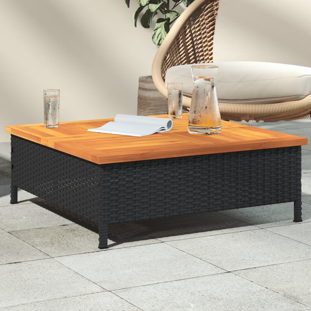 vidaXL havebord 70x70x25 cm rattan og massivt akacietræ sort