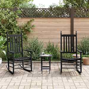 Gugalni stol z zložljivo mizo 2 kosa črna trdna topolovina