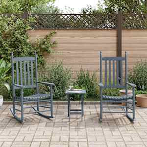 Gugalni stol 2 kosa z zložljivo mizo siva trdna topolovina