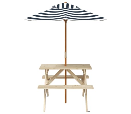 vidaXL Picnic Table for 4 Kids with Umbrella Solid Wood Fir