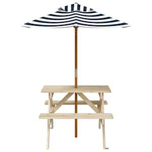 vidaXL Picnic Table for 4 Kids with Umbrella Solid Wood Fir