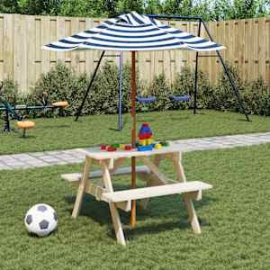 Piknik miza za 4 otroke s senčnikom trden les jelke