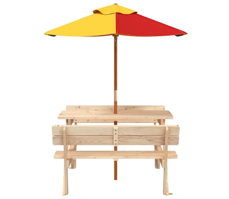 vidaXL Masă de picnic pentru 4 copii, cu umbrelă, lemn masiv brad
