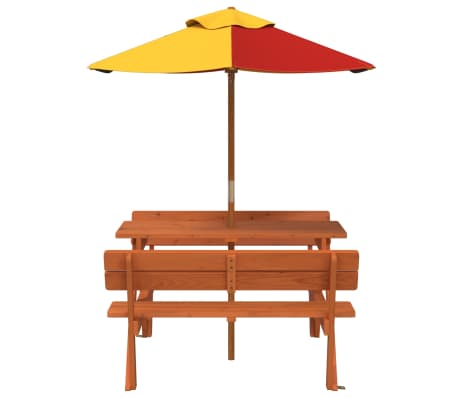 vidaXL Masă de picnic pentru 4 copii, cu umbrelă, lemn masiv brad