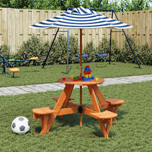 Piknik miza za 4 otroke s senčnikom okrogla trden les jelke